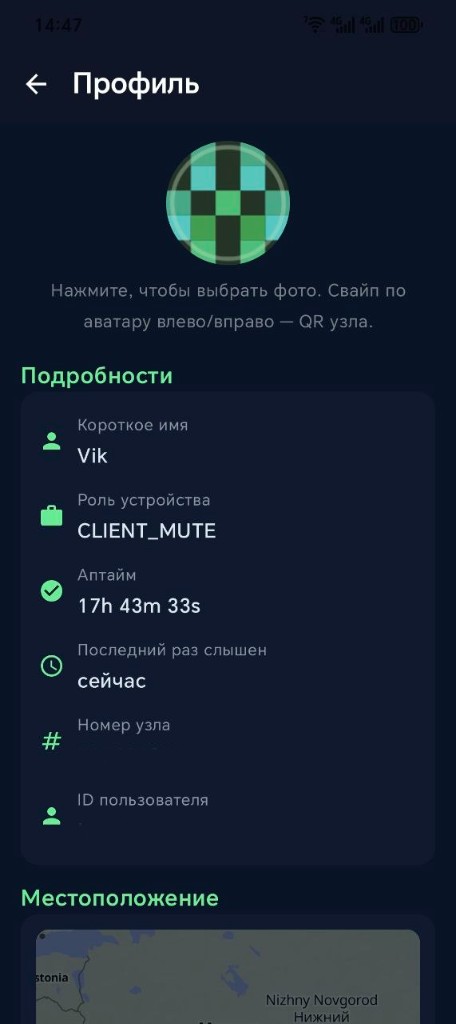 Экран профиля узла в Aura